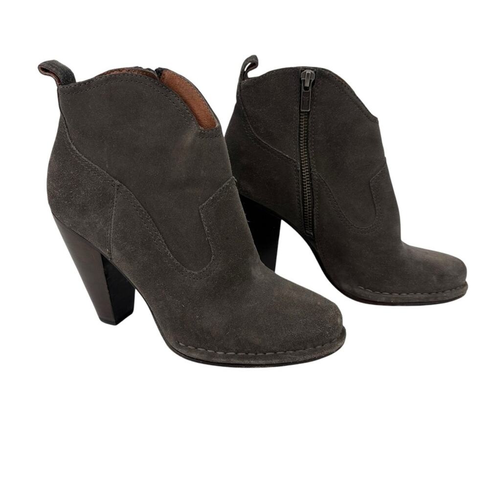 Frye Madeline Short Bootie Smoke Grey Brown Suede Heeled Ankle Zip Closure 8 - Picture 3 of 10